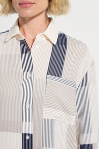 Lysse Jessica Stripe Button Up Shirt in beige - women's shirt - view 4