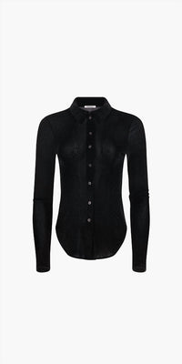 Priscavera - Velvet Mesh Button Down Shirt