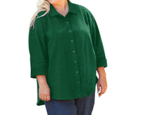 On The Plus Side - 3/4 Sleeve Crinkle Cotton Long Sleeve Button Up - Plus