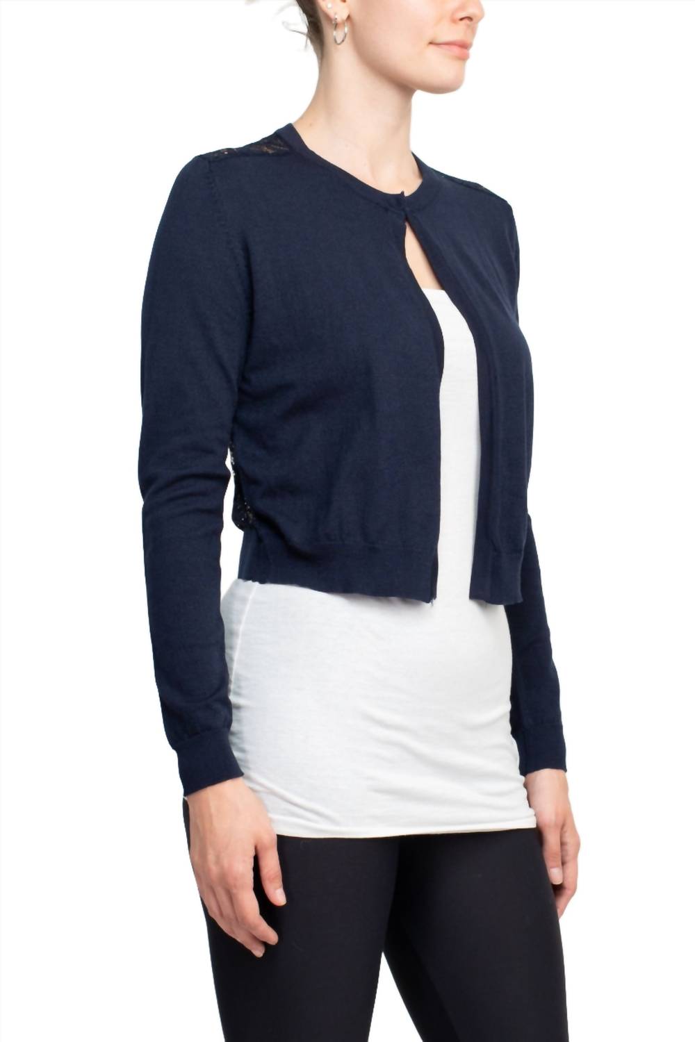 Luxxe Lane - Long Sleeve Lace Back Hook Closure Knit Cardigan