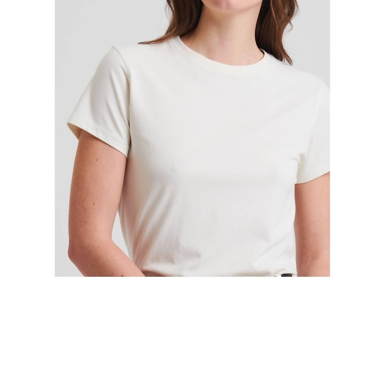 Patrick Assaraf Short Sleeve Iconic Fitted Crew Top in chalk - women's t-shirt - alternate view