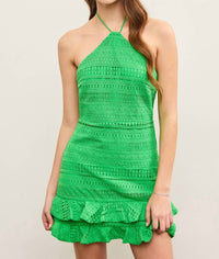 Mustard Seed - Ruffle Tiered Crochet Halter Dress