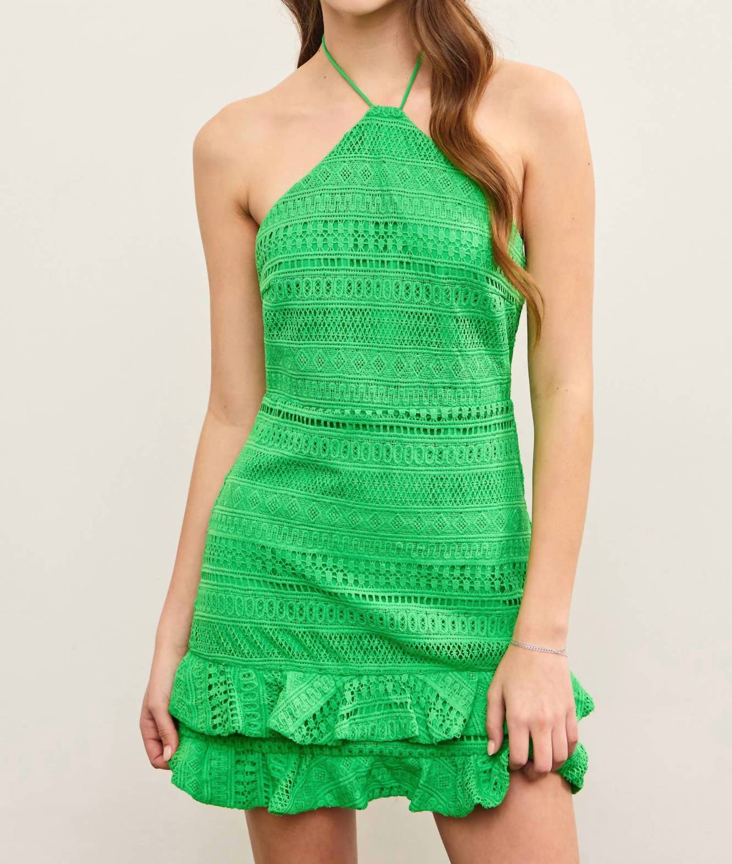 Mustard Seed - Ruffle Tiered Crochet Halter Dress
