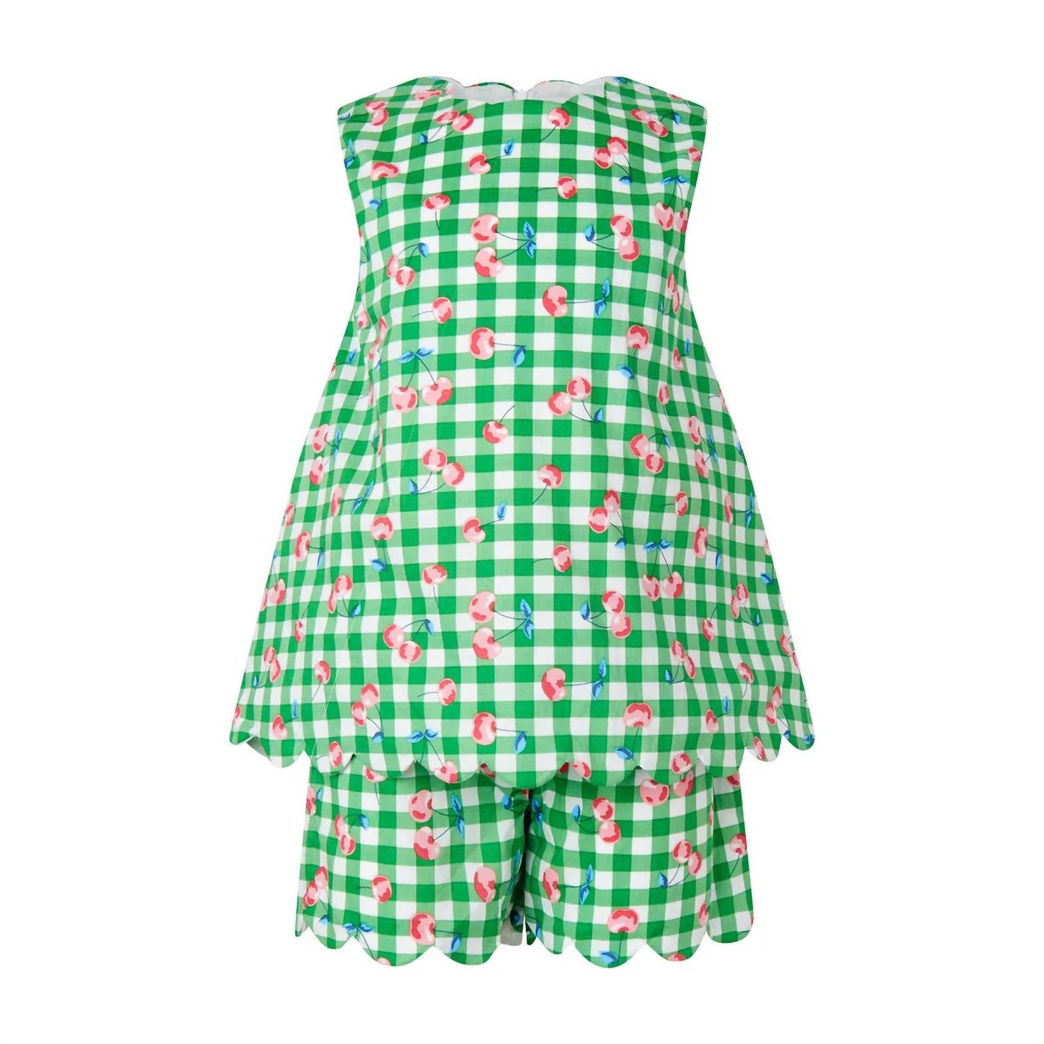 Rachel Riley Cherry Check Scalloped Top And Short Set in green - item - detail view