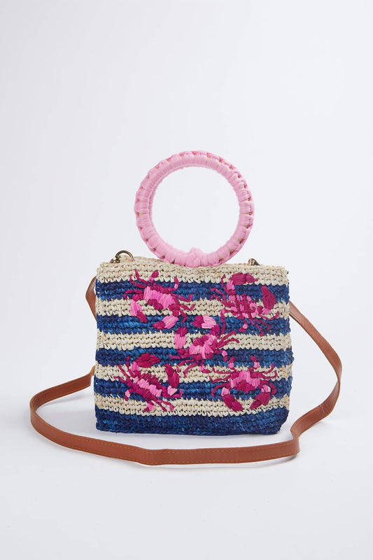 SHELLY EMBROIDERED RAFFIA CROSS-BODY WRISTLET BAG