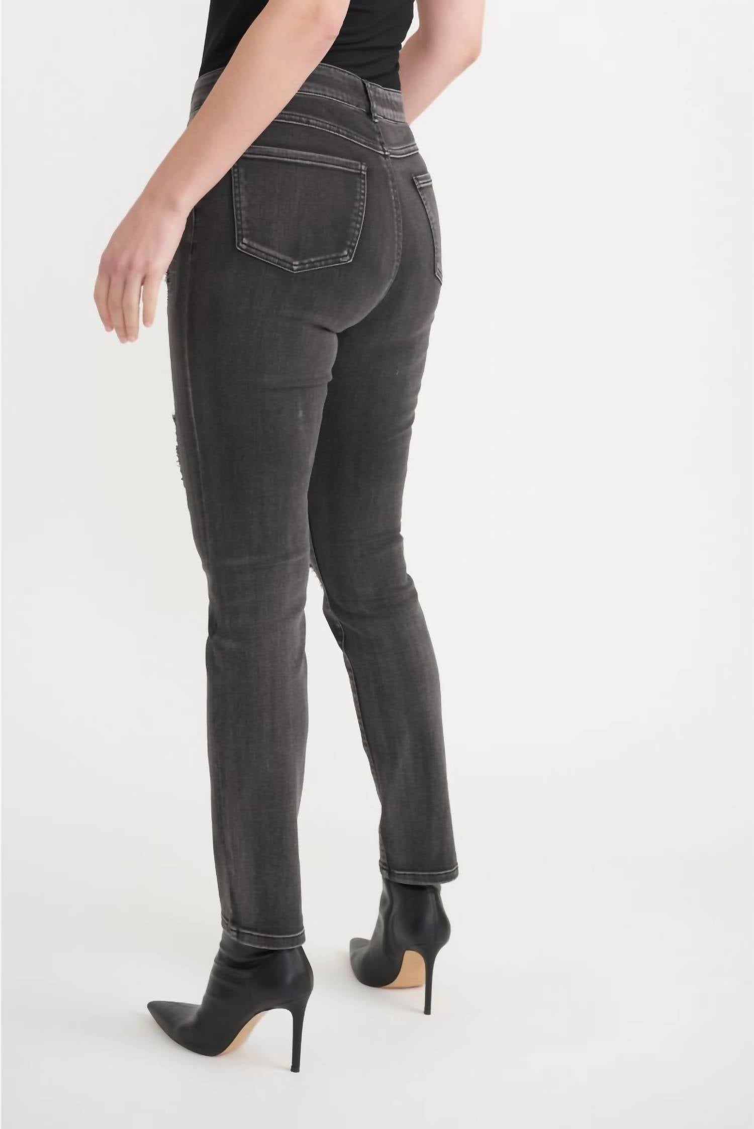 Joseph Ribkoff Distressed Slim Cropped Jeans in charcoal dark grey - women's jeans - alternate view