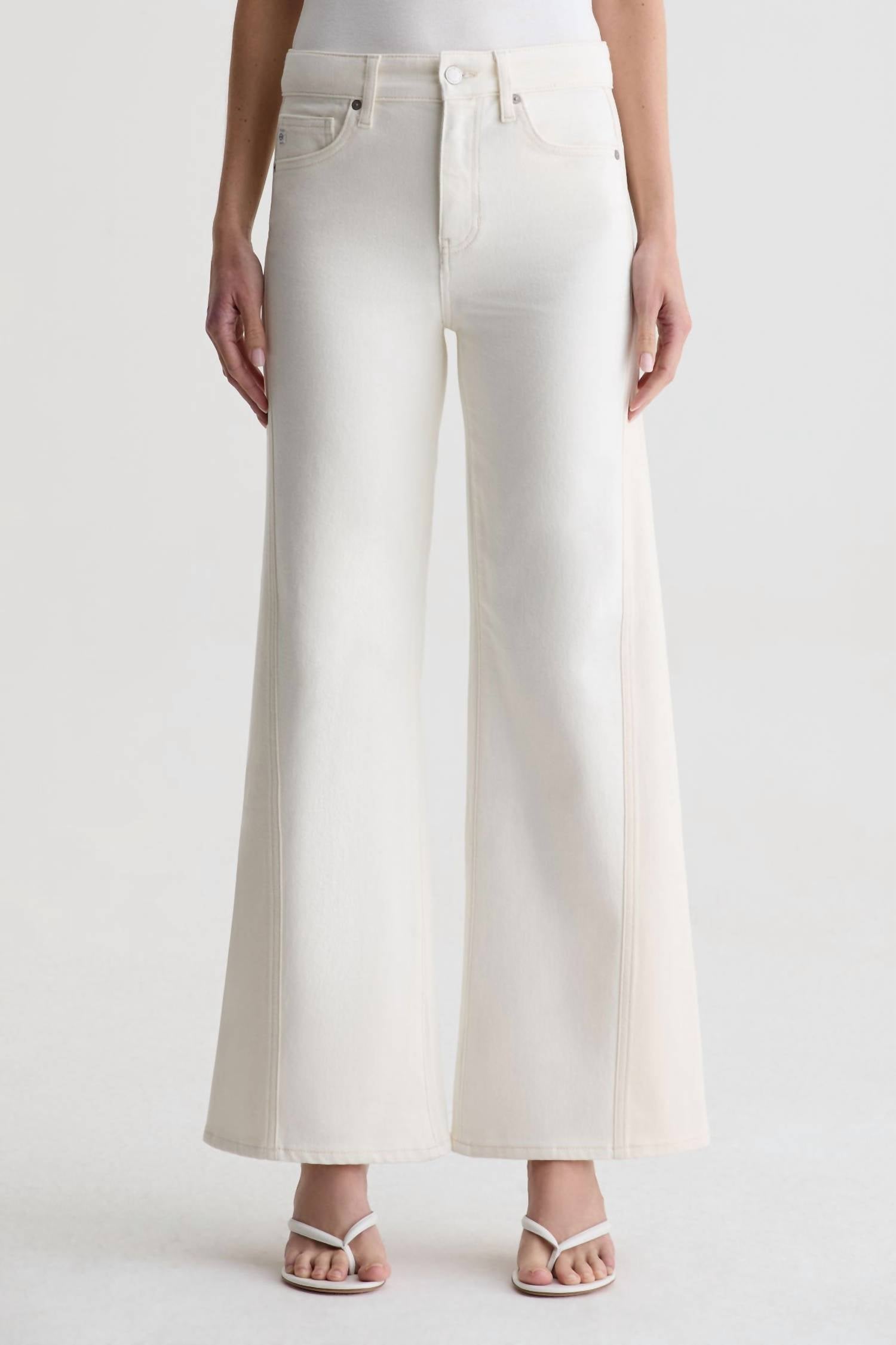 AG Jeans Women's Saige High Rise Wide Leg Trousers in powder ecru - women's jeans