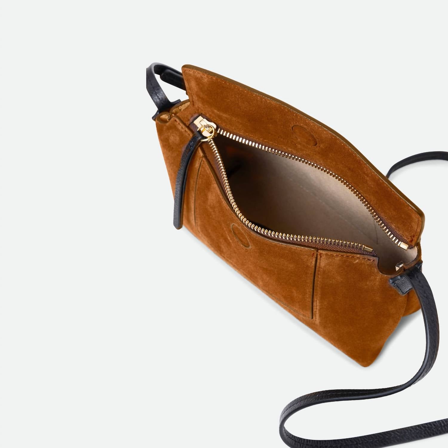 WANDLER Women's Penelope Slouch Mini Bag in cognac suede - women's bag - detail view