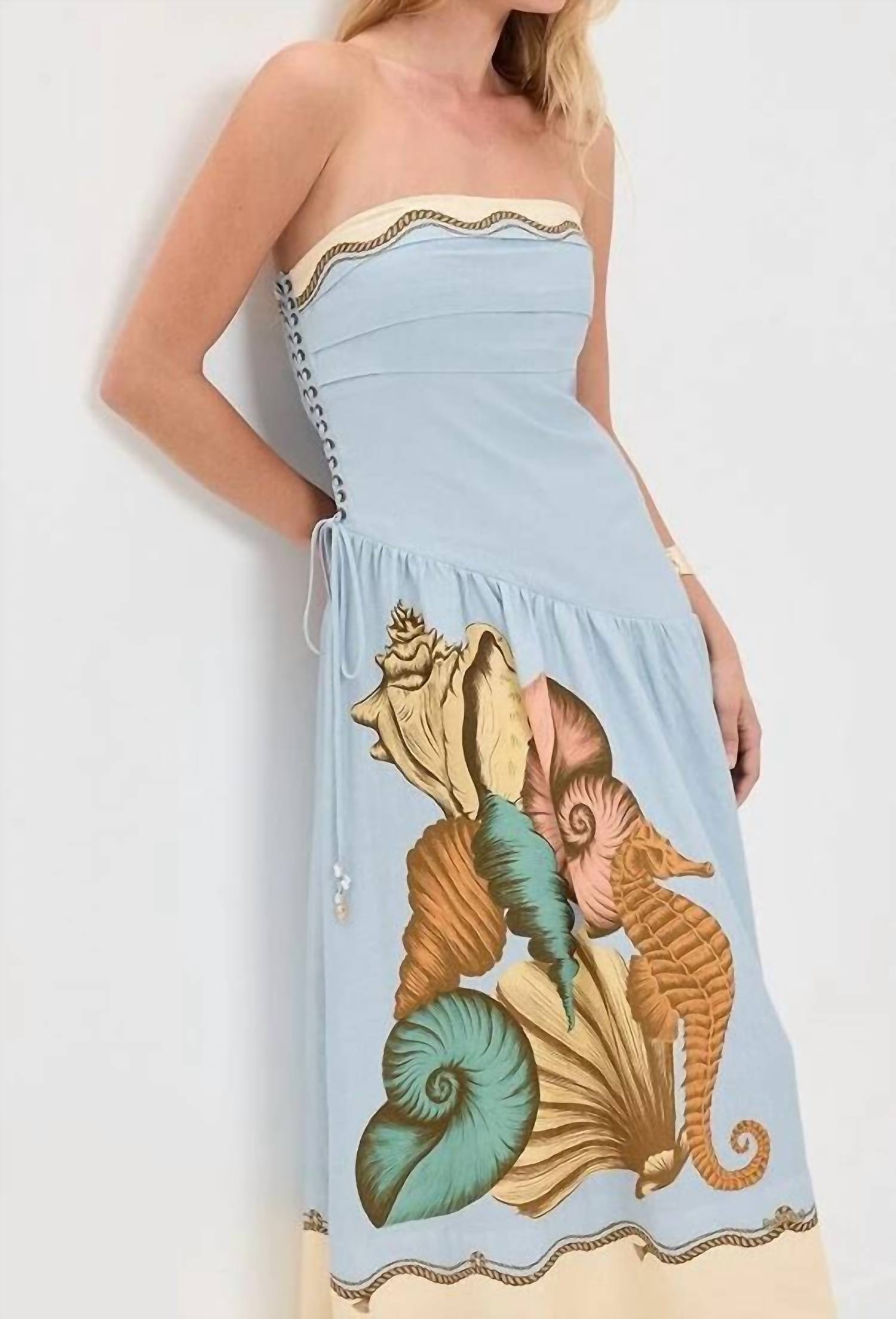 Farm Rio - Souvenir Strapless Side Ties Midi Dress