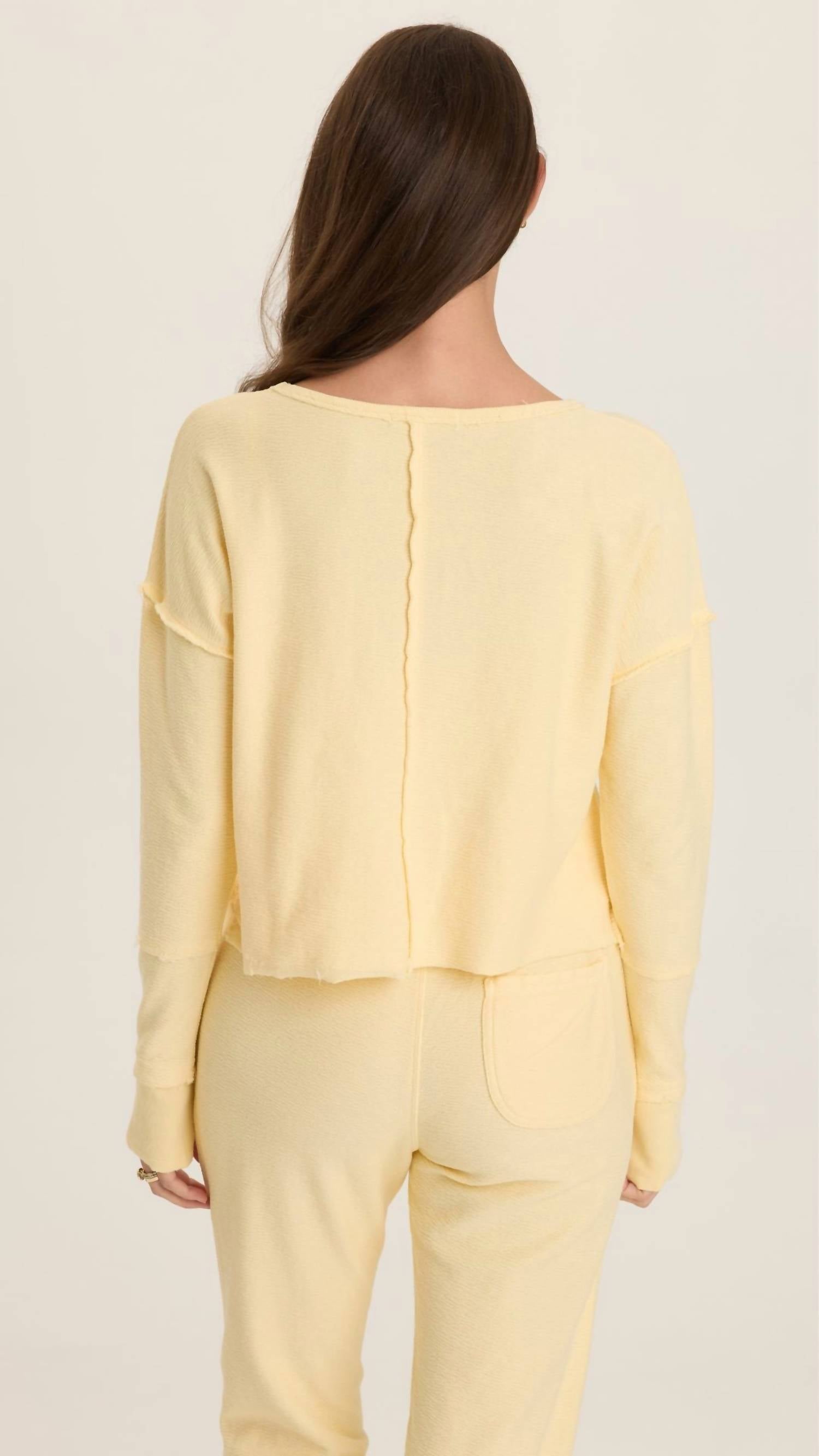 Wearables Lunaria Annika Long Sleeve Boat Neck Top in luscious butter yellow - women's long sleeve top - alternate view