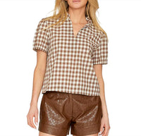 TAYLOR TILLMAN Ruby Gingham Top in brown - women's blouse - detail view