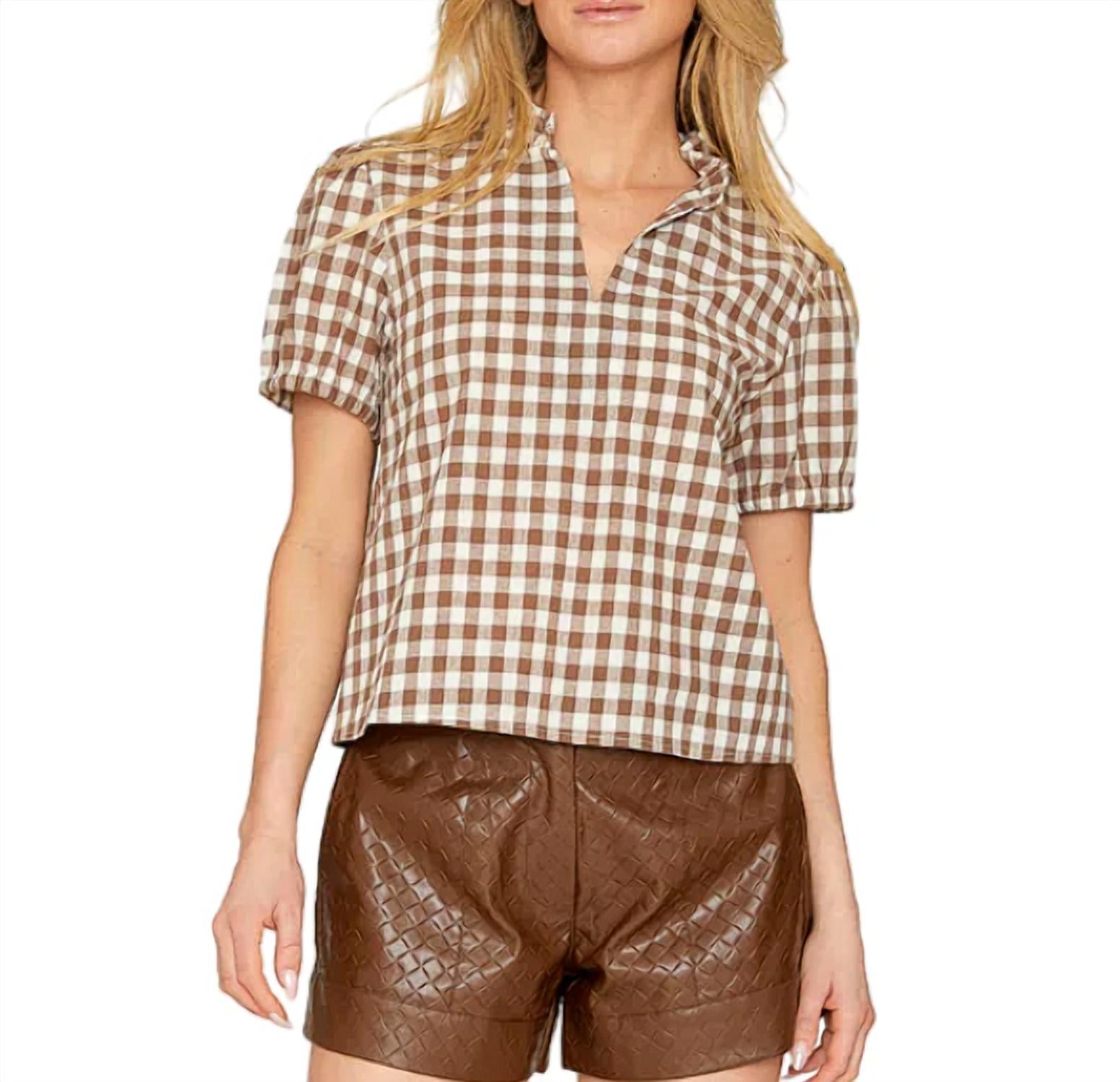 TAYLOR TILLMAN Ruby Gingham Top in brown - women's blouse - detail view
