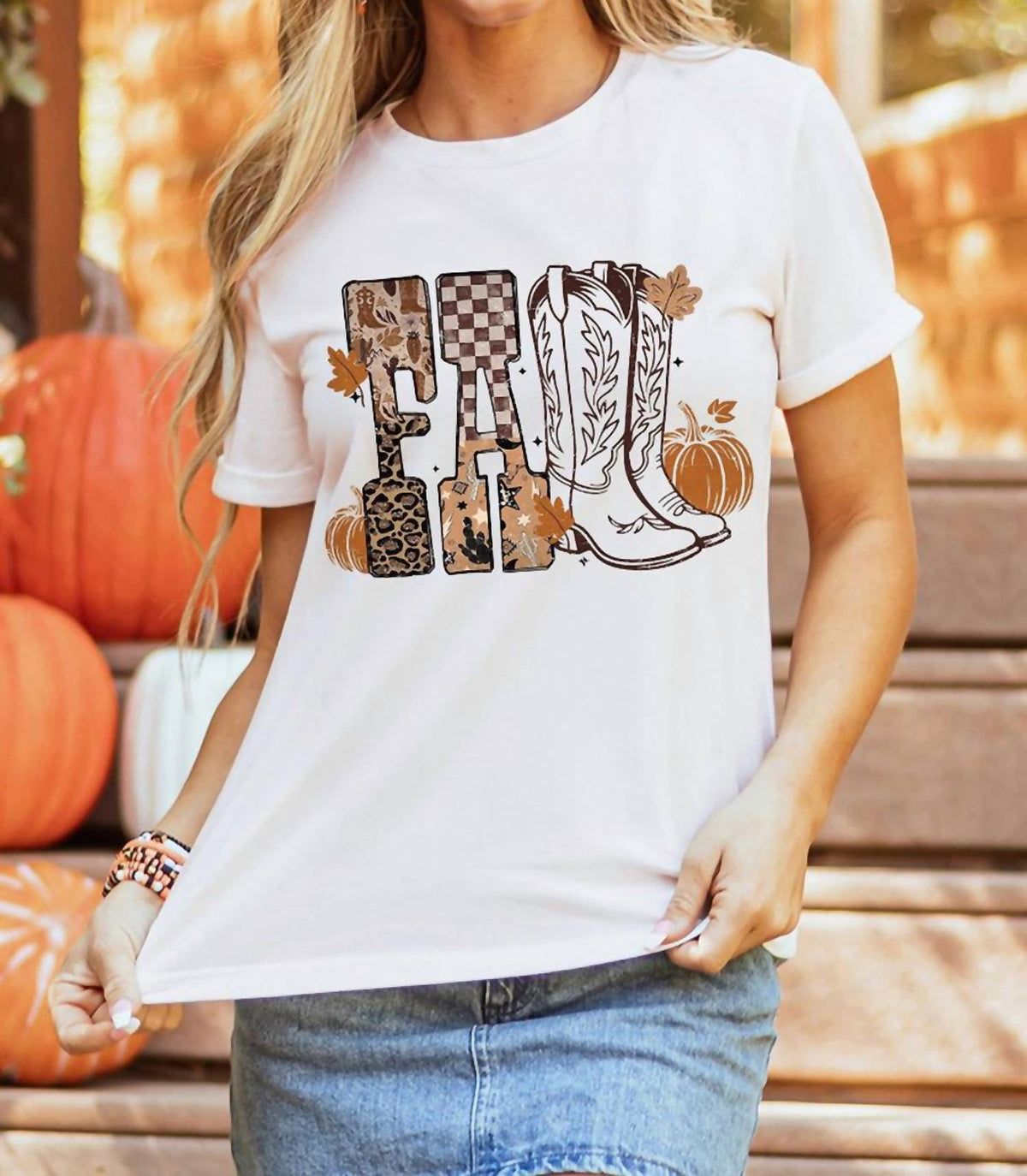 1 The Woman - FALL Letter Print Western Thanksgiving Graphic T-Shirt