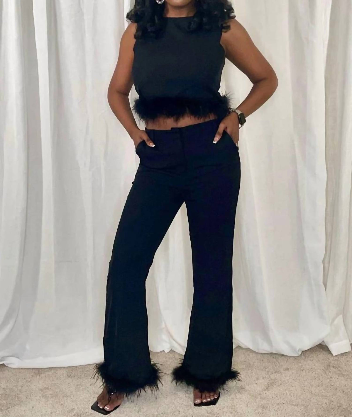 Rivir - Running Things Feather Trim Pant Set