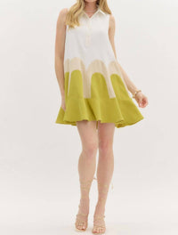 Entro - Collared Colorblock Arch Dress