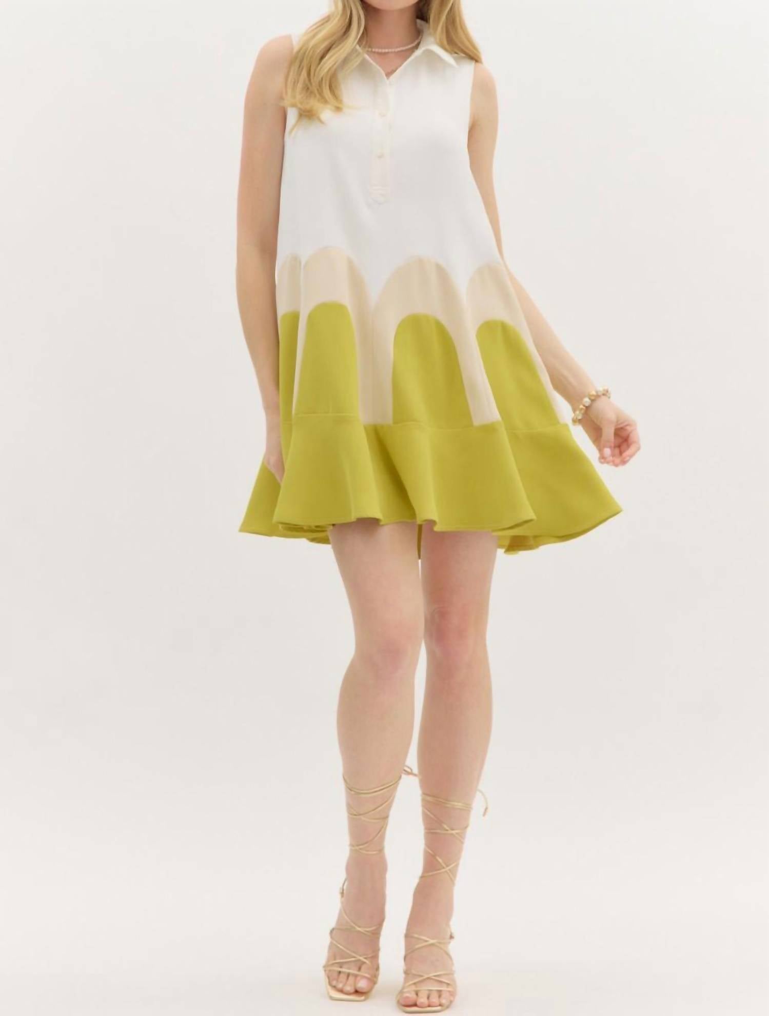 Entro - Collared Colorblock Arch Dress