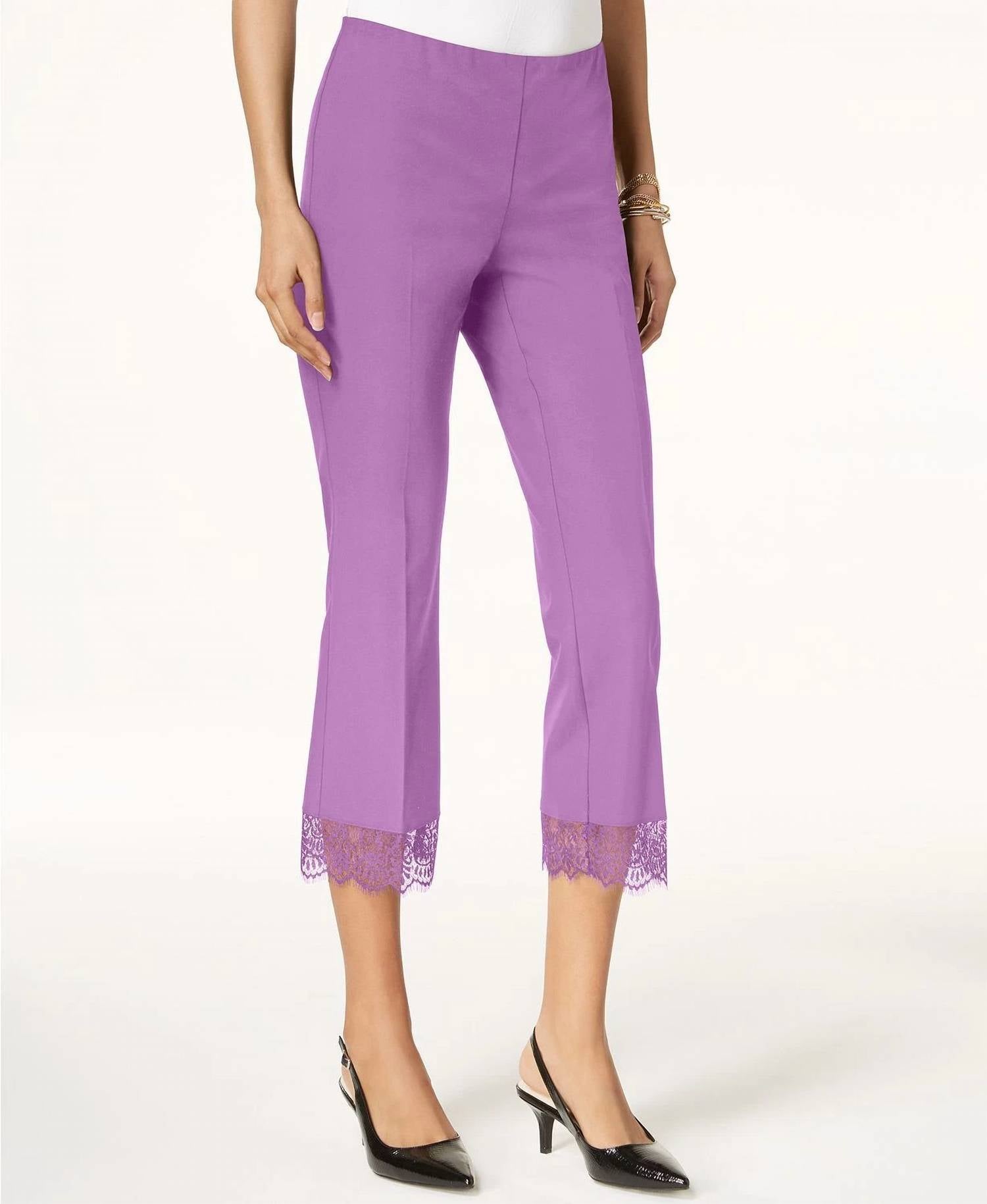 Alfani - Lace Hem Pull On Cropped Pants - Petite