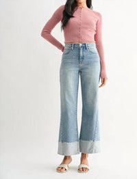 JBD. High Rise Two Toned Slim Wide Leg Jeans in light blue - women's jeans