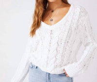 Karen Kane Cable Knit V-neck Sweater in off white - women's sweater - view 4