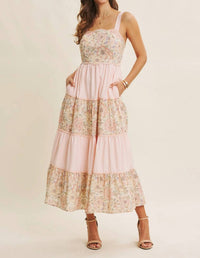 In February - Dreamy Ideal Florals And Stripes Tiered Midi Dress