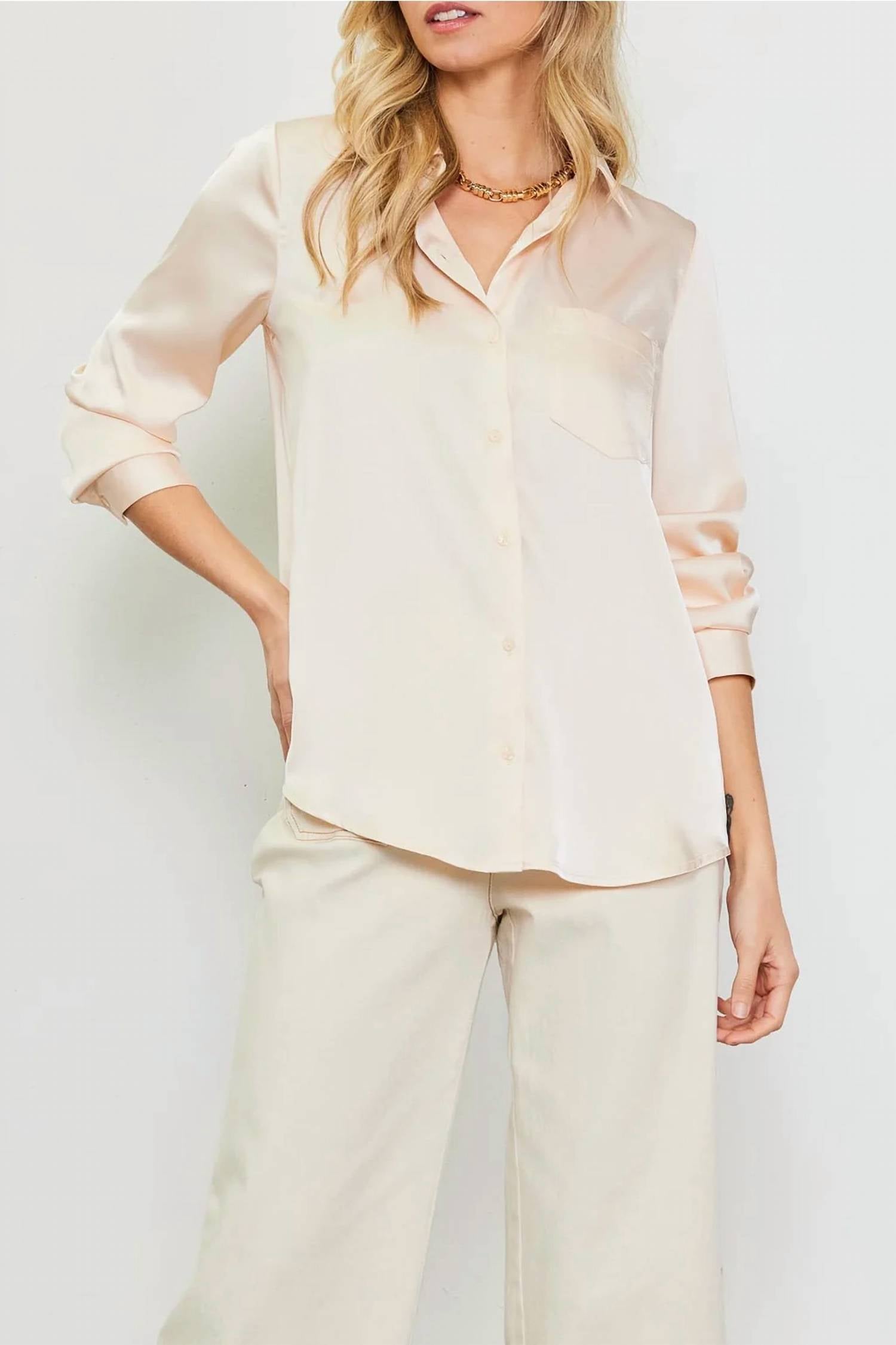 Skies Are Blue - Satin Button Down Shirt
