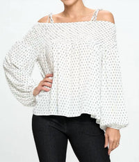 Accent Accessories - Printed Smocked Off-the-shoulder Top