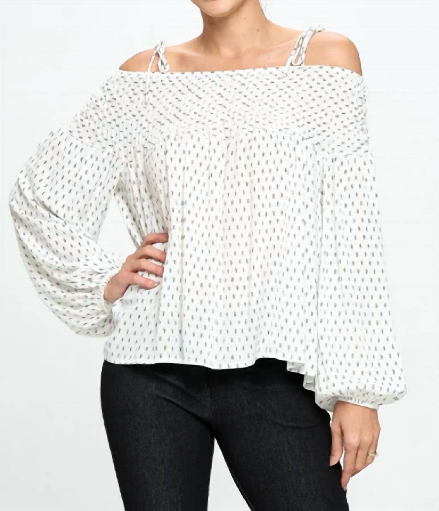 Accent Accessories - Printed Smocked Off-the-shoulder Top