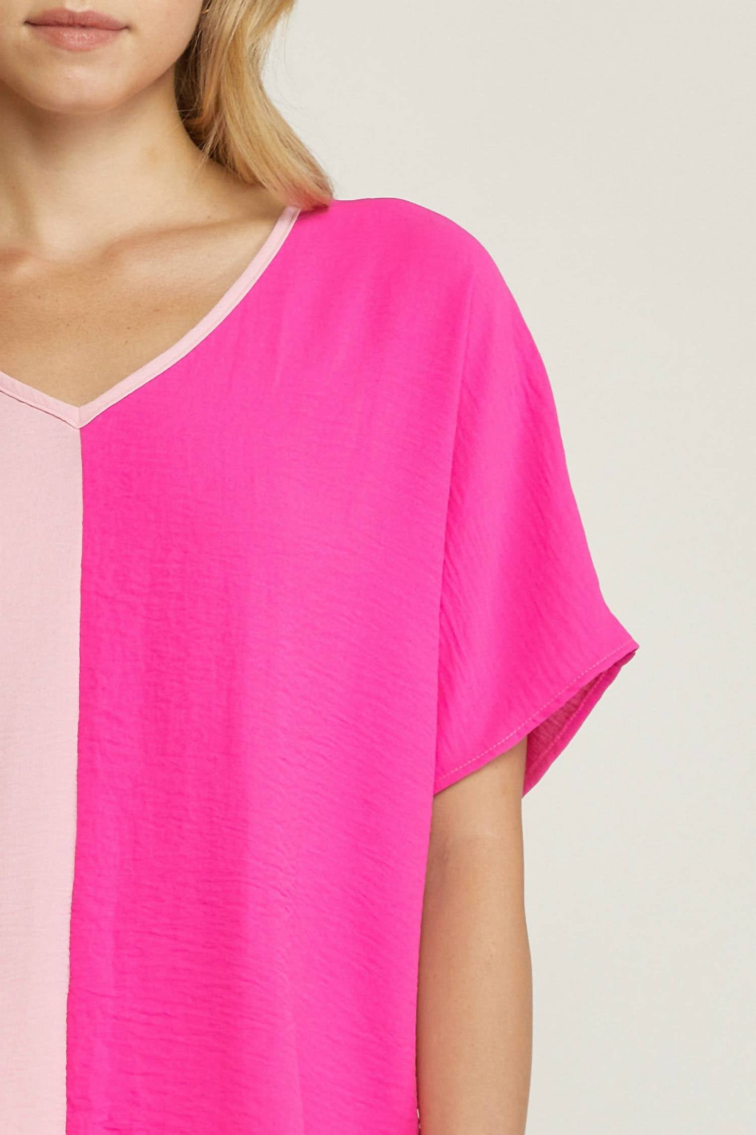 Entro - Color Block V-neck Top