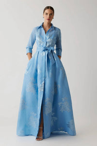 Teri Jon - Metallic Jacquard Shirt Waist Gown