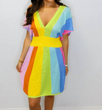 Queen Of Sparkles - Rhinestone V Neck Mini Dress