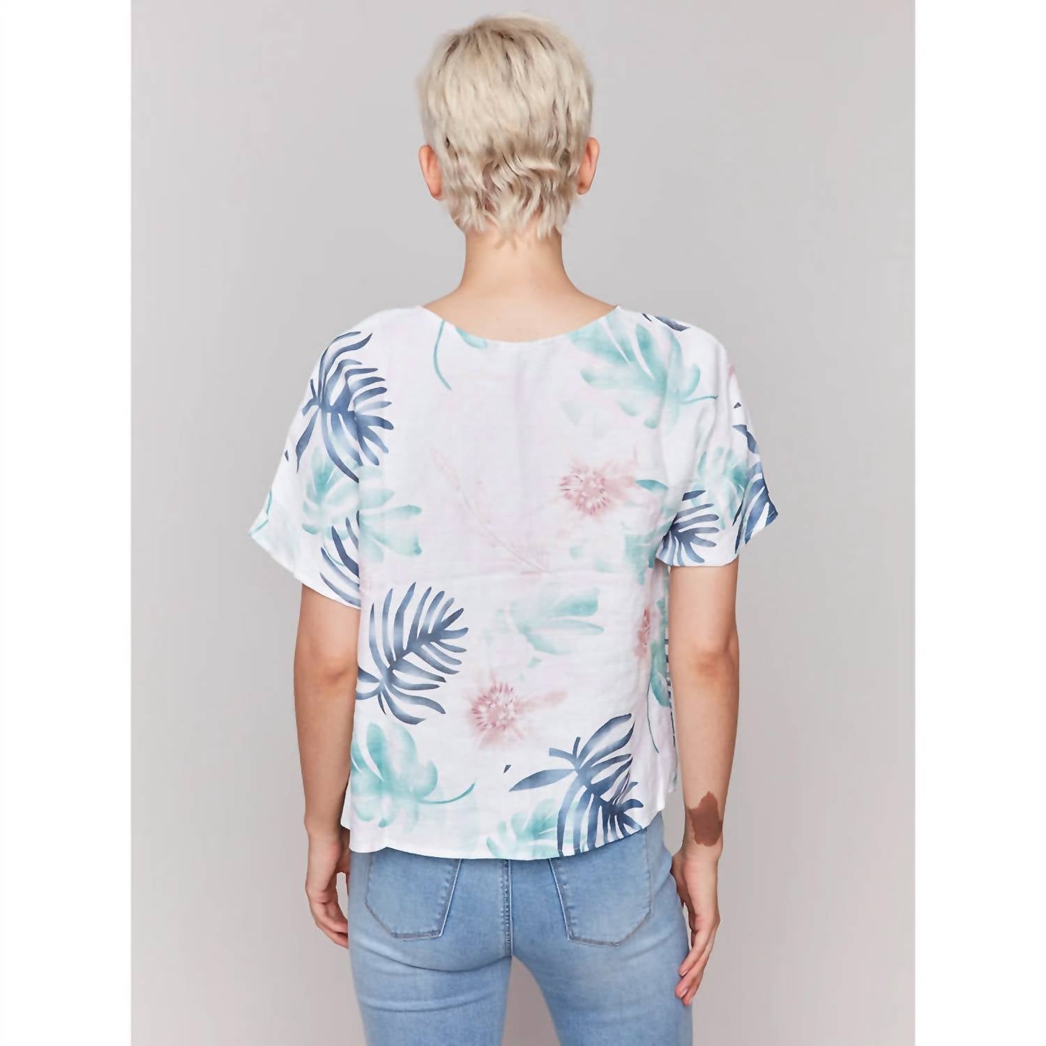Charlie B - Printed Linen Dolman Top