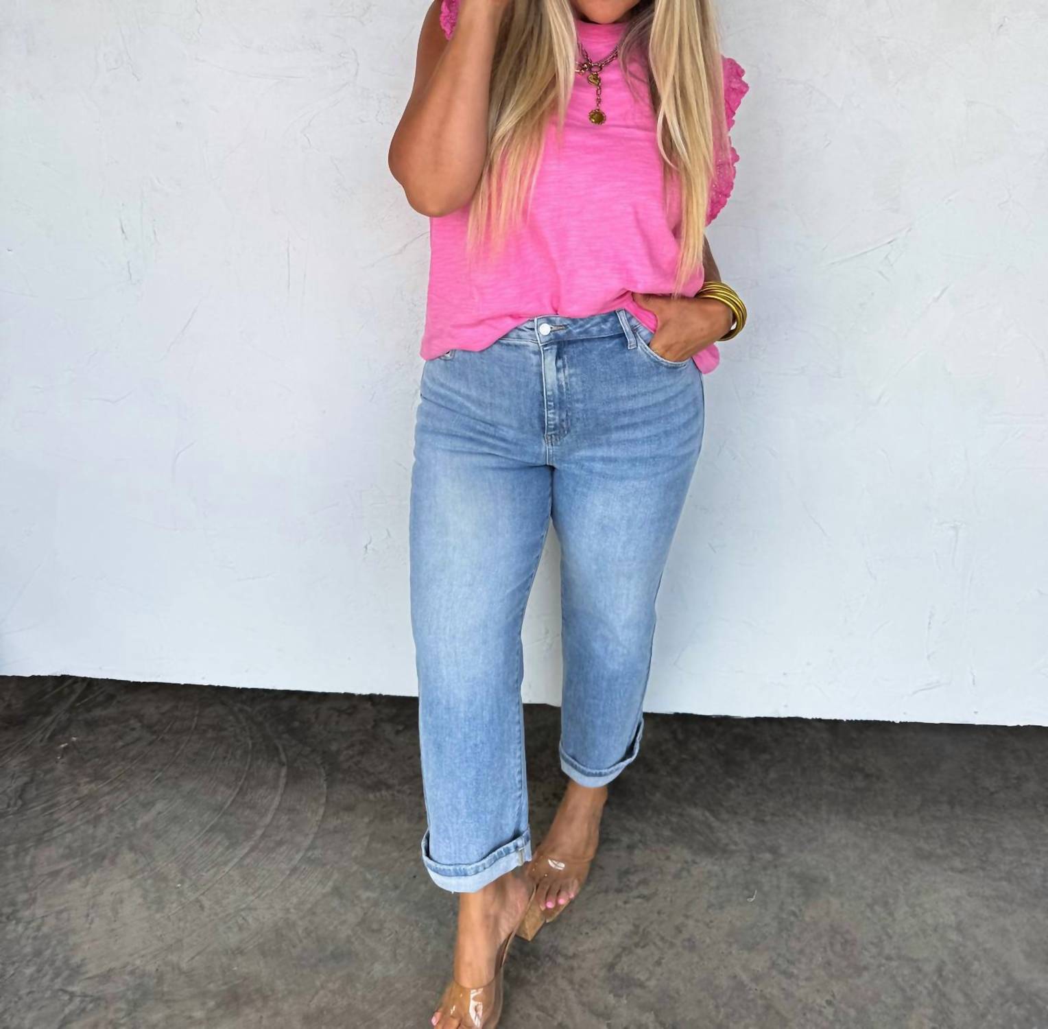 BLAKELEY Sweet Lace Days Short Sleeve Tee in pink - women's blouse
