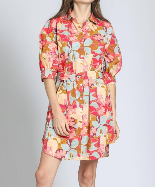 Apny - Belted Puff Sleeve Dress