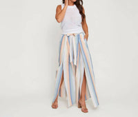Elsie & Zoey - Wynn Open Slit Striped Tie Waist Wide Leg Pants