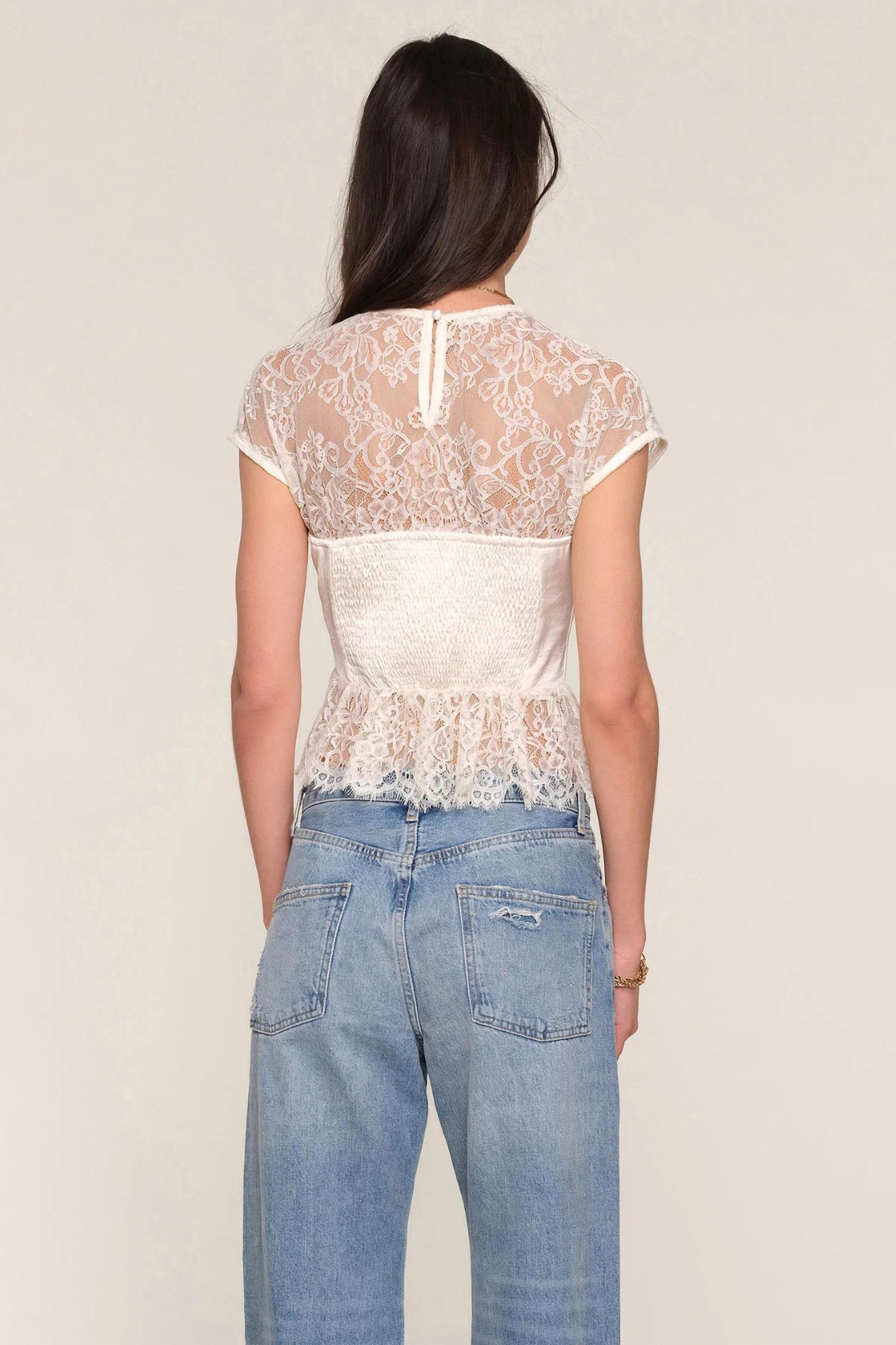 heartloom LACE BUSTIER PEPLUM TOP in ivory - women's blouse - detail view