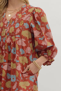 Entro - Botanical Print Puff Sleeve Mini Dress