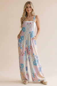 Haptics - Floral Patchwork Wide Leg Bib Jumpsuit