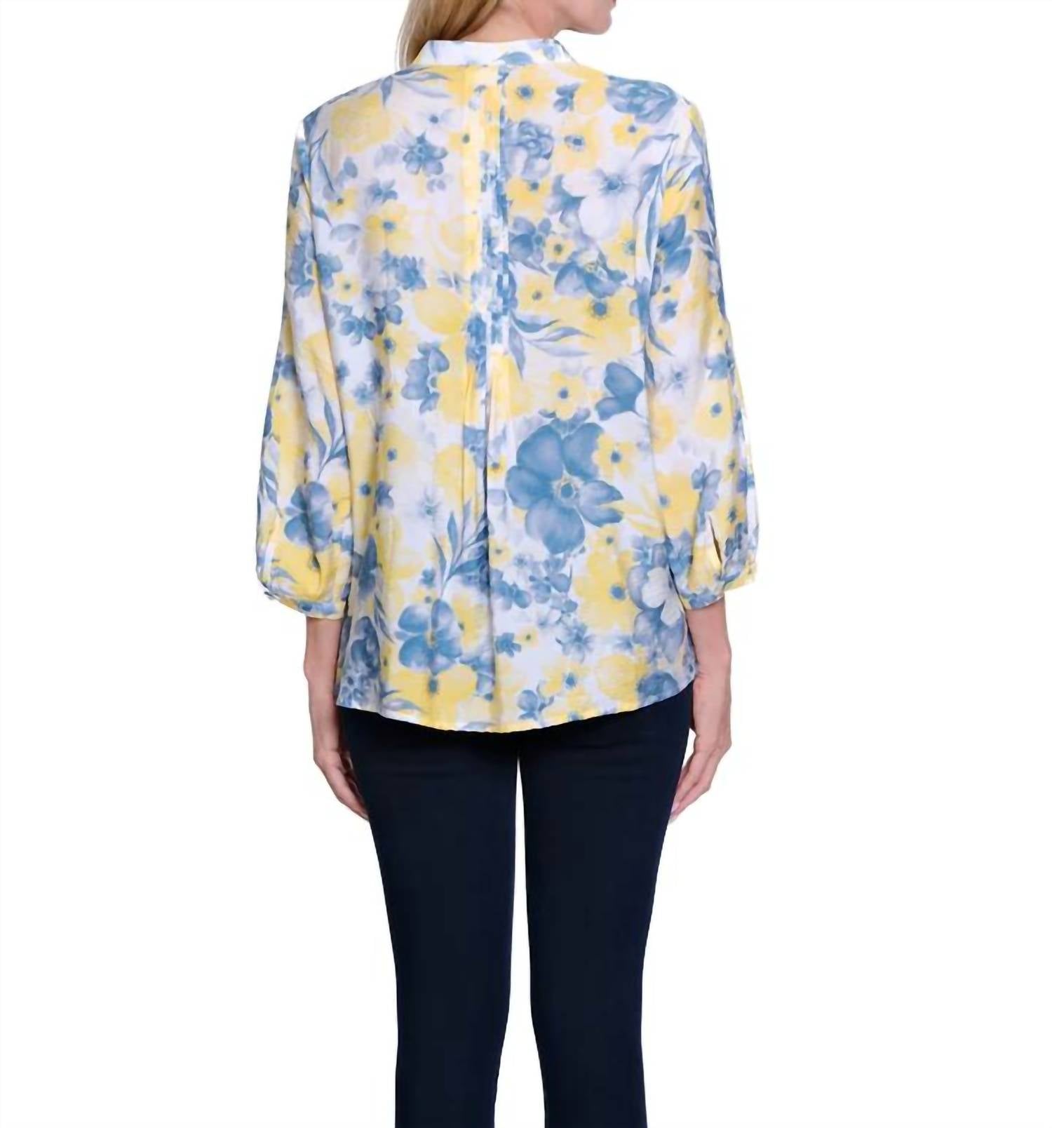 Multiples - Button Cuff 3/4 Sleeve Band Collar Shirt