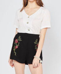 entro Floral Embroidered Shorts in black - women's shorts