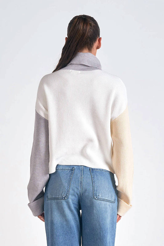 Elan - Boxy Colorblock Turtleneck Sweater Top