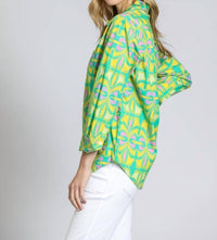 APNY Boyfriend Button-up Shirt in lime green multi - women's shirt - detail view