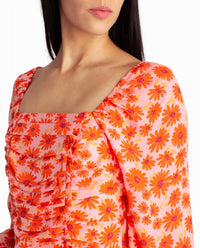 Nicole Miller - Ivy Chiffon Ruched Square Neck Dress