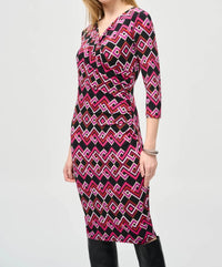 Joseph Ribkoff - Geometric Faux Wrap Sheath Dress