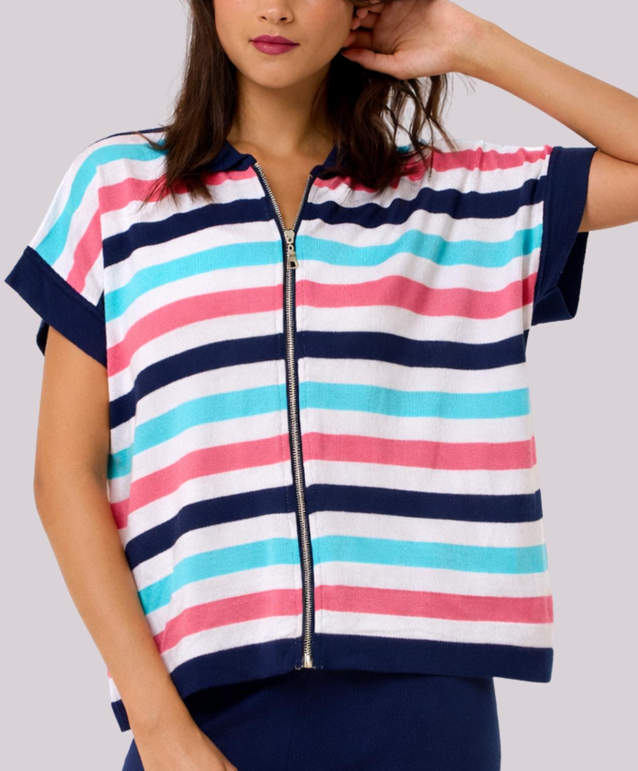 Angel Apparel - Stripe Knit Zip-Up Top