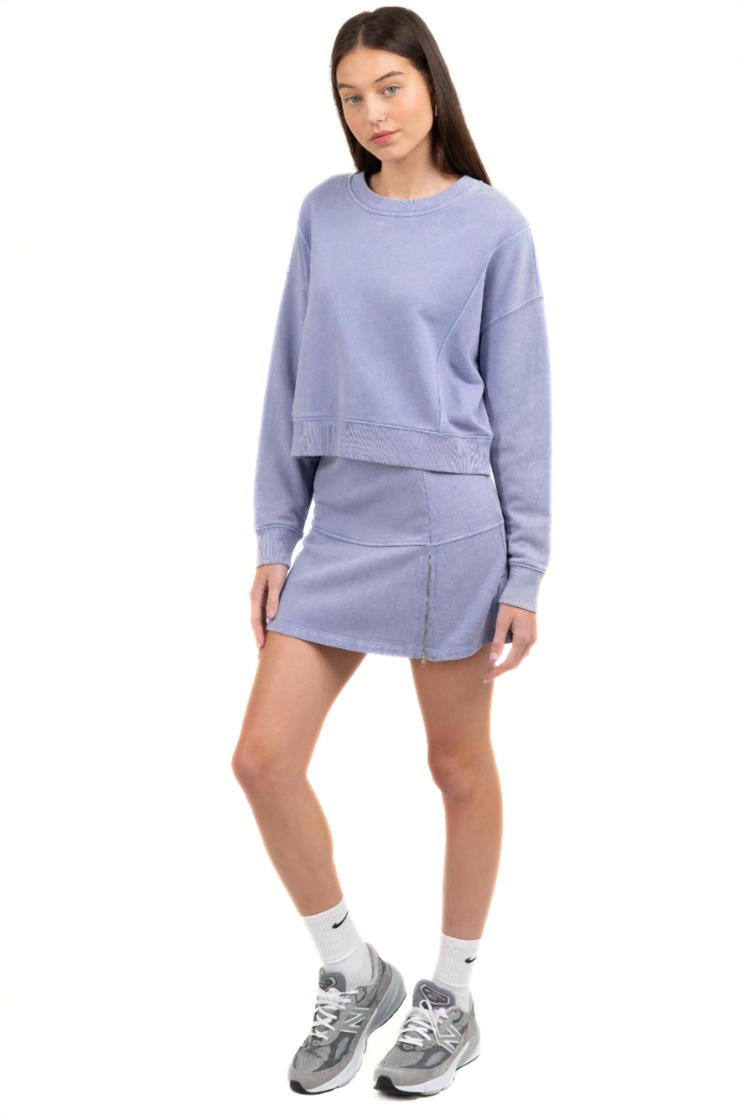 Elle Grey - Flare Crewneck Top And Elastic Waist Skirt Set