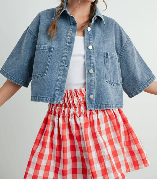 Buttermelon - Shawn Button Front Cropped Denim Shirt