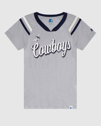 Starter - Womens Dallas Cowboys V-neck Striped Sleeve Shirt