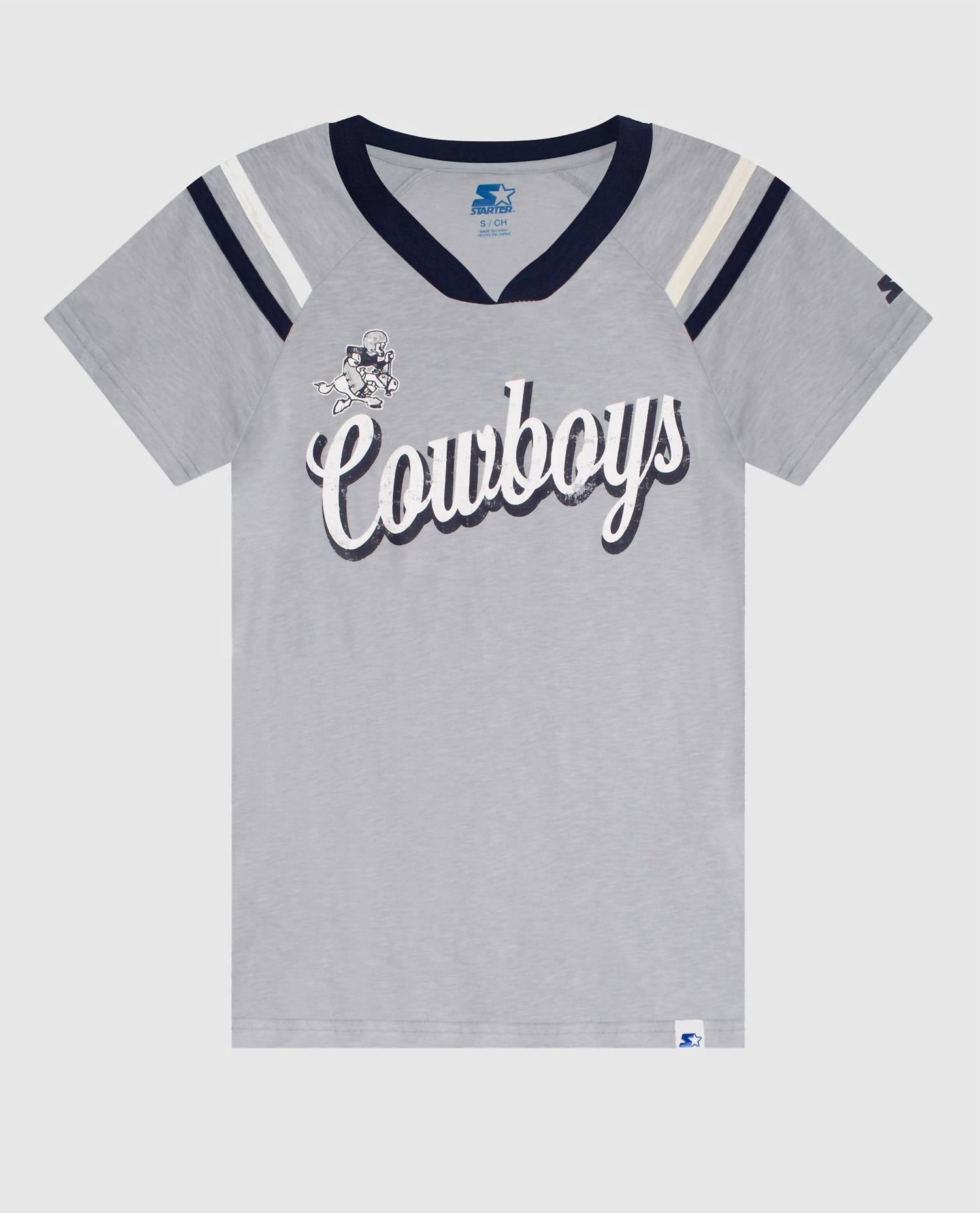 Starter - Womens Dallas Cowboys V-neck Striped Sleeve Shirt