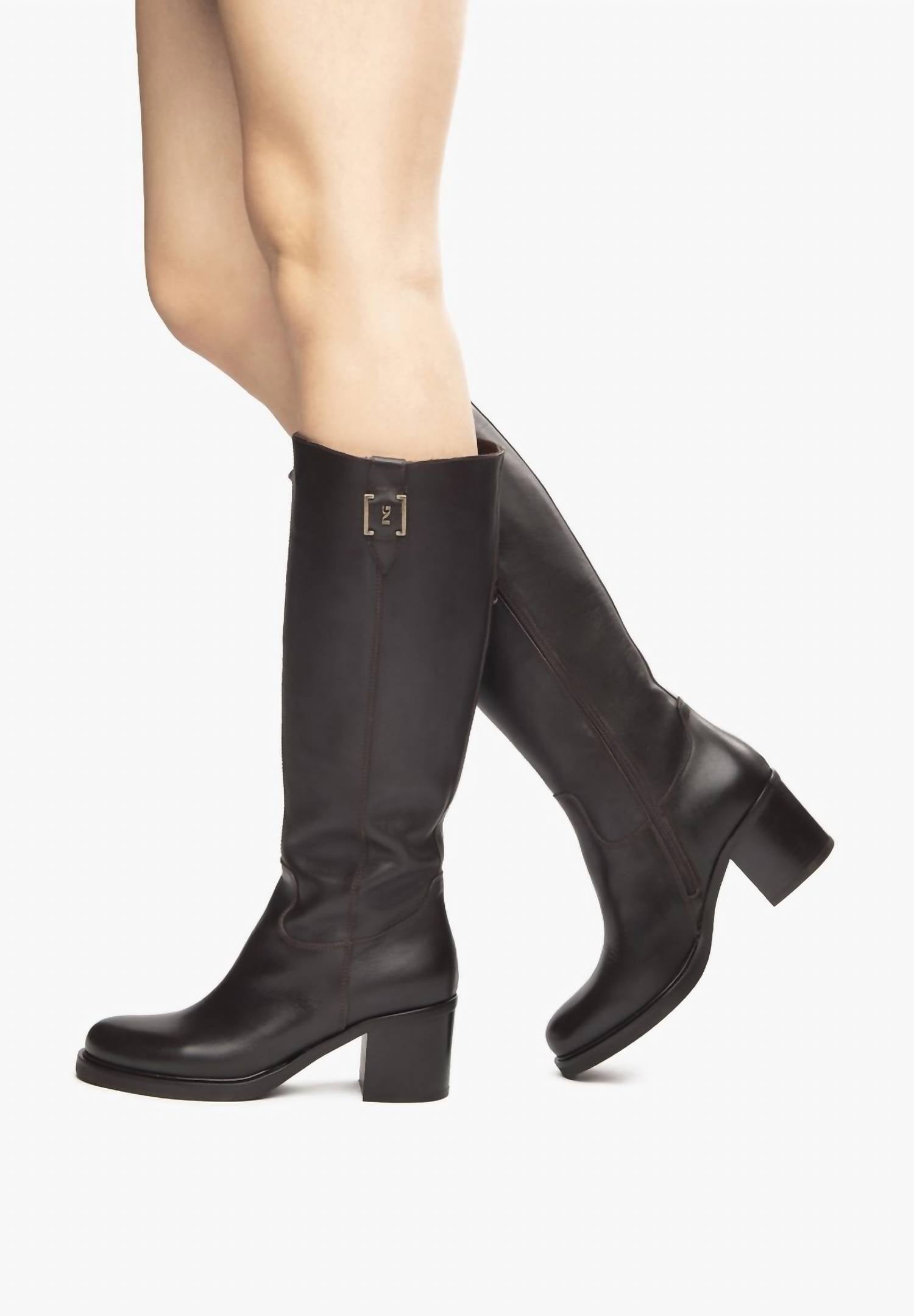 NeroGiardini Women's Vienna Zip Riding Boot in dark brown - women's shoe - detail view