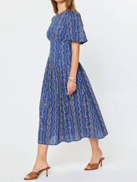current air Embroidered Half Sleeve Maxi Dress in blue - women's dress - detail view